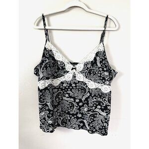 VTG Womens Babydoll Black White Floral Lace Trim Cami Top XL Y2K Fairy 90s Club